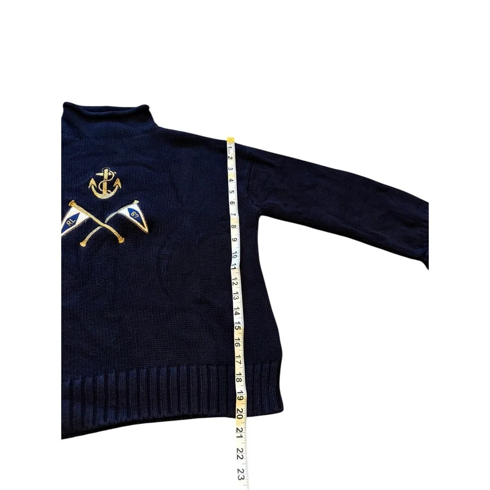 Polo‎ Ralph Lauren Mens Navy Anchor Flags Turtleneck Sweater Size S